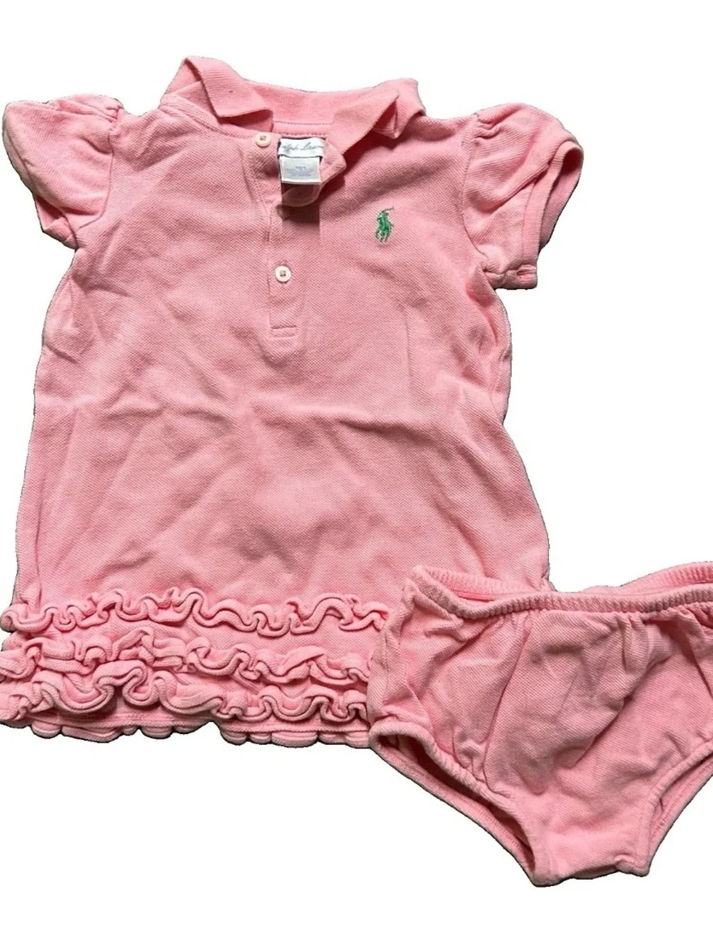Baby Girl Ralph Lauren Pink Polo Golf Dress Diaper Cover Size 12 Months